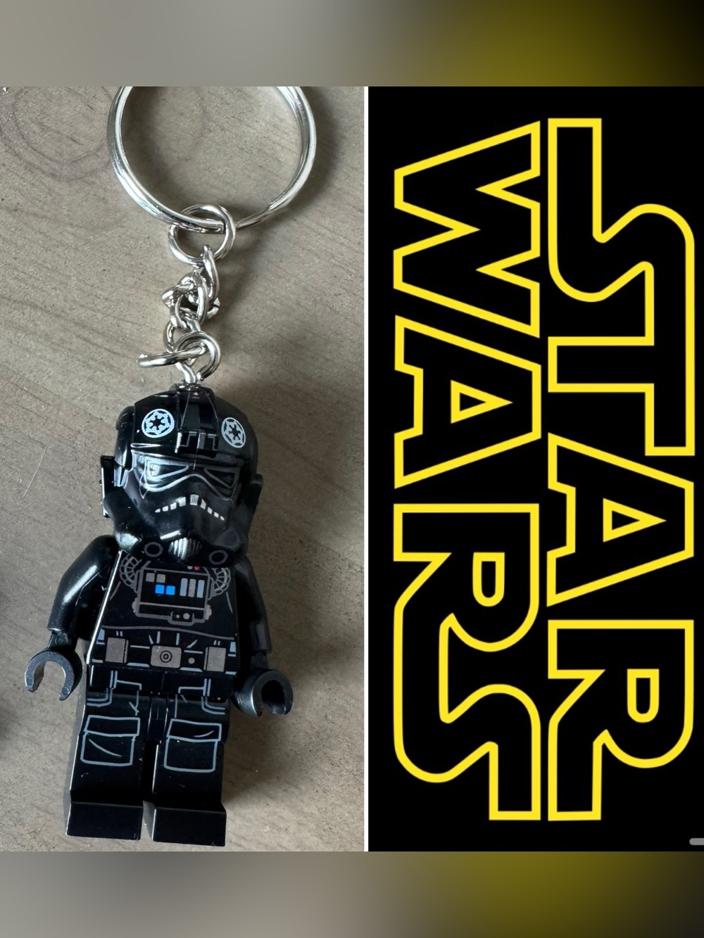 Lego Black Star Wars Pilot Minifigure Keychain with Clear Lightsaber
